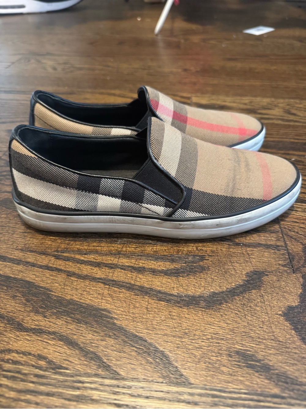 Authentic Burberry Slip-On Plaid Canvas Sneakers